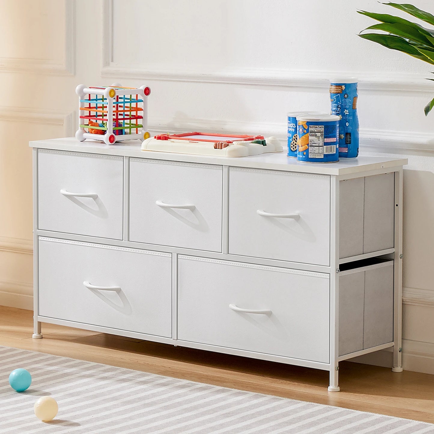 JHK Wardrobe For Bedroom With White Fabric Drawers