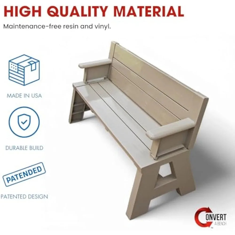 Gen 1 2-in-1 Outdoor Convertible Bench to Picnic Table Space Saving Weather Resistant Patio Furniture for Yard Deck Garden