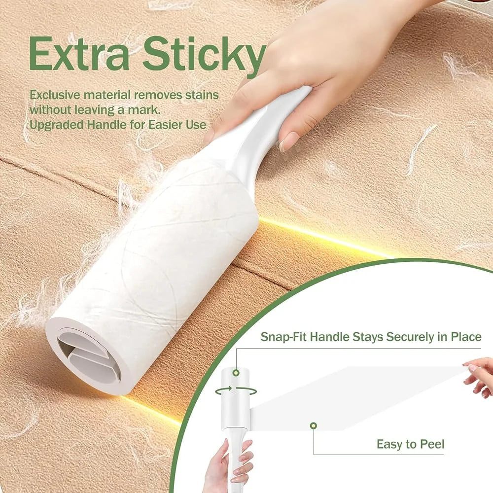 Extra Sticky Lint Roller 800 Sheets Pet Hair Removal Durable 360 Degree Rotating Handle Effective Dust Brush for Furniture and Clothes