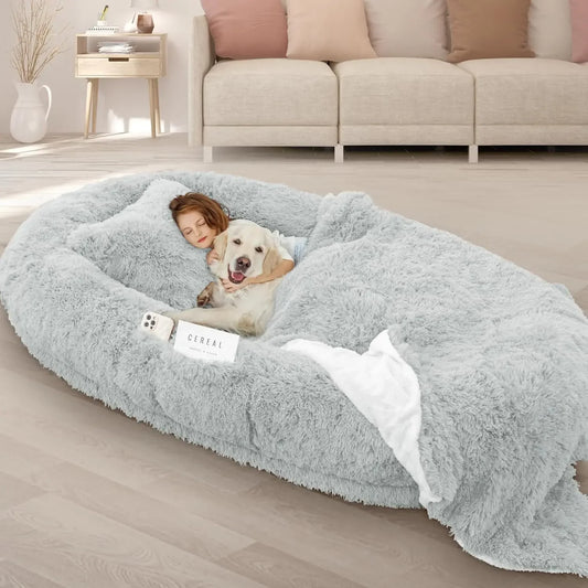 Human Dog Bed 71 Inch by 45 Inch by 12 Inch Washable Giant People Dog Bed with 10 CM Thick Memory Foam Large Oversize Dog Bed and Plump Pillow