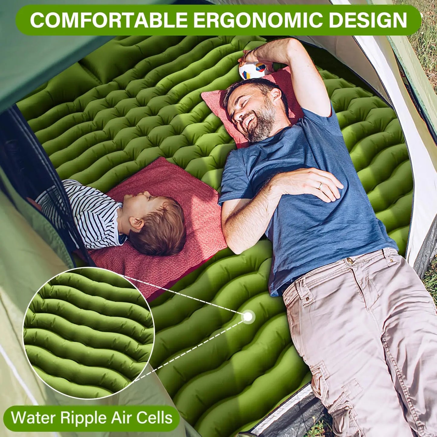 WESTTUNE Double Sleeping Pad 4 Inch Thick for Two Person with Built-in Pillow and Foot Pump Inflatable Mattress for Backpacking and Hiking