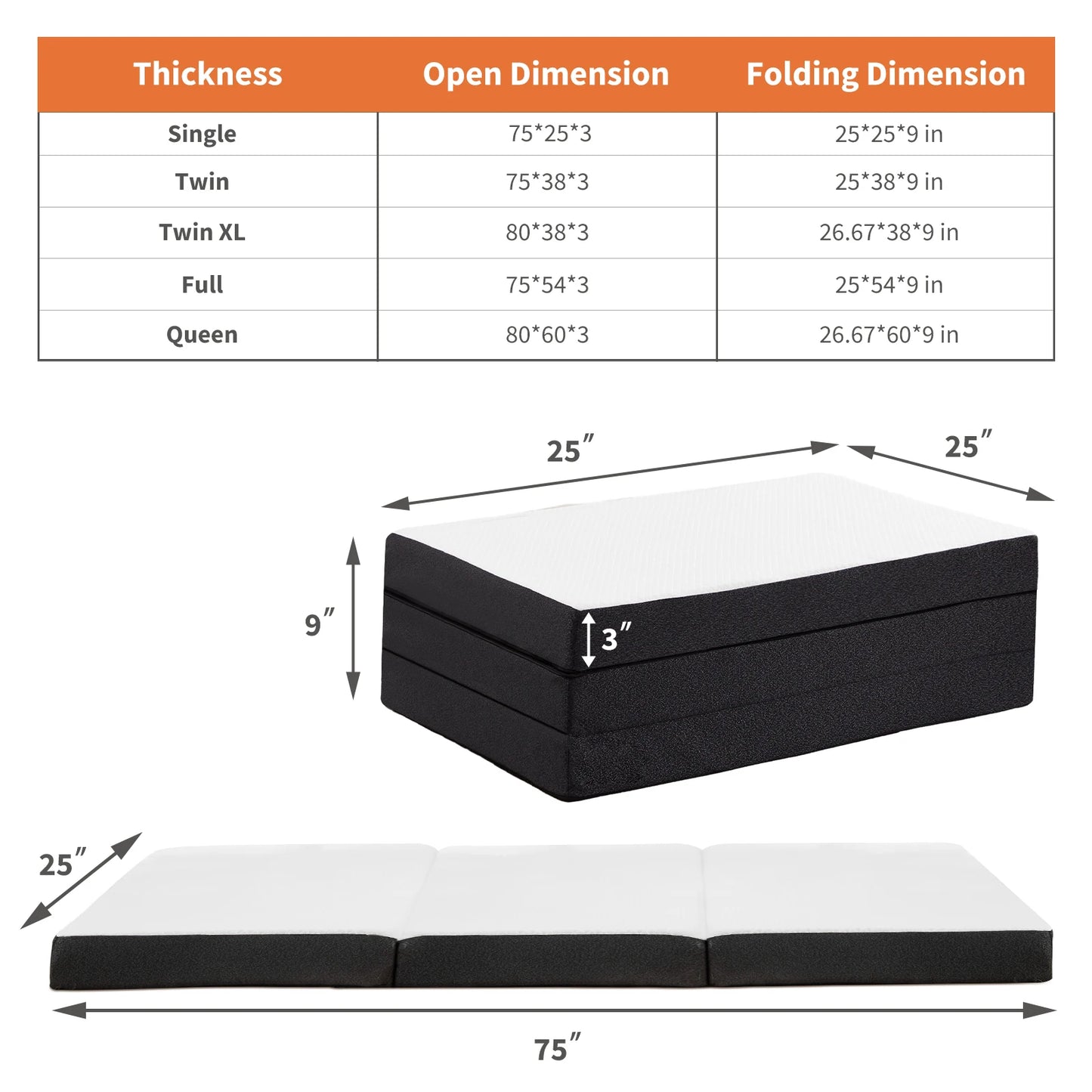 JHK Three Fold Portable Floor Bed CertiPUR Camping Yoga