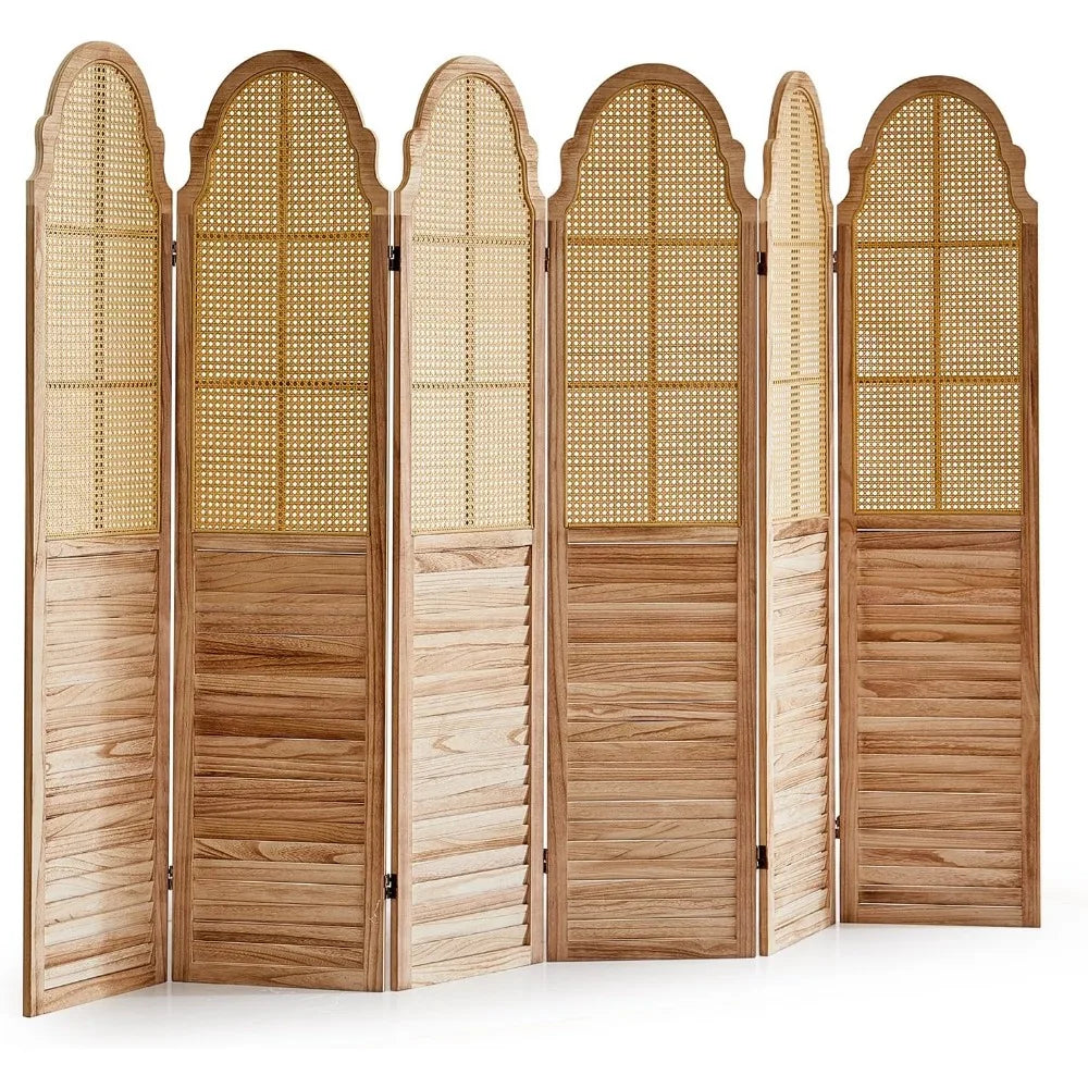 6 Panel Room Divider, Rattan Folding Screen Room Dividers, Privacy Dividers for Rooms, Louvered Partition Divider, Room Divider