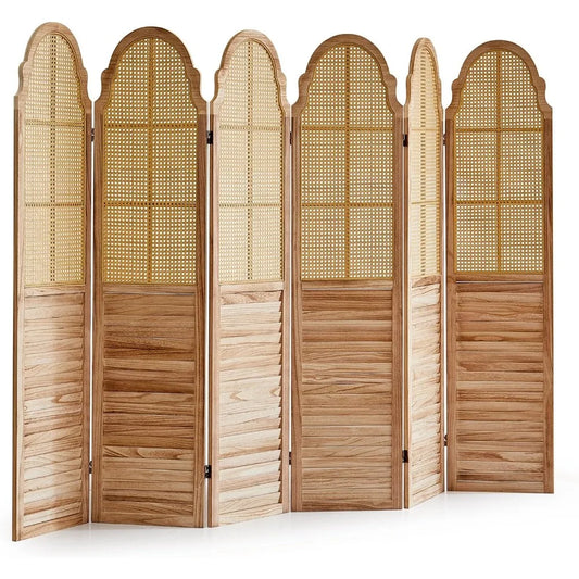 6 Panel Room Divider, Rattan Folding Screen Room Dividers, Privacy Dividers for Rooms, Louvered Partition Divider, Room Divider