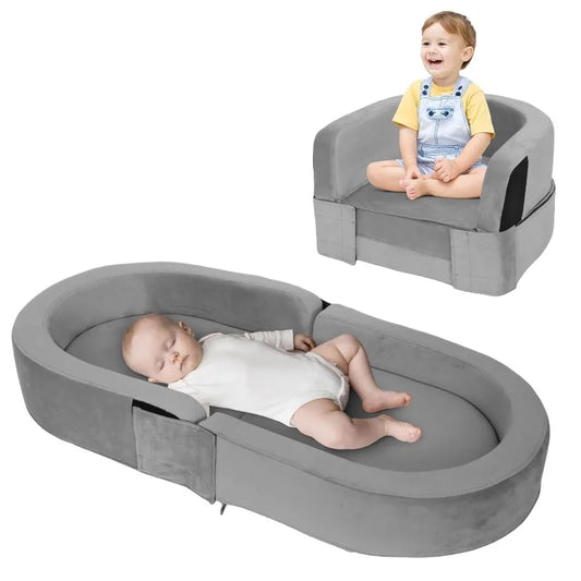 Wanan Toddler Travel Bed Removable and Washable Portable Toddler Portable Bed Foldable Toddler Bed for 18 M- 6yr Old (Gray)