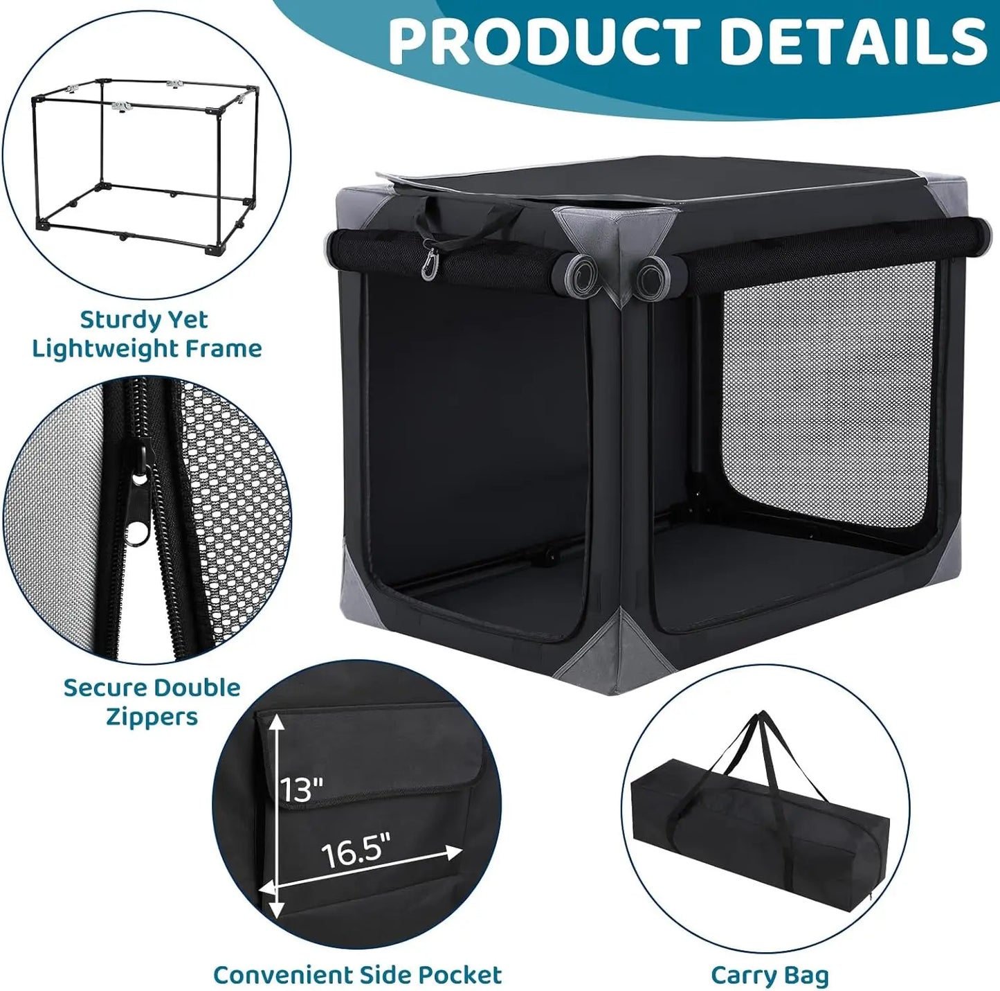Collapsible Dog Crate 36 Inch 42 Inch Outdoor Travel Dog Crate Portable Fabric Cover Kennel by Iron Pipe with Four Mesh Windows