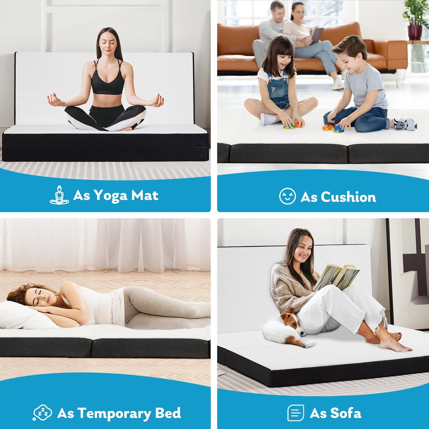 JHK Three Fold Portable Floor Bed CertiPUR Camping Yoga