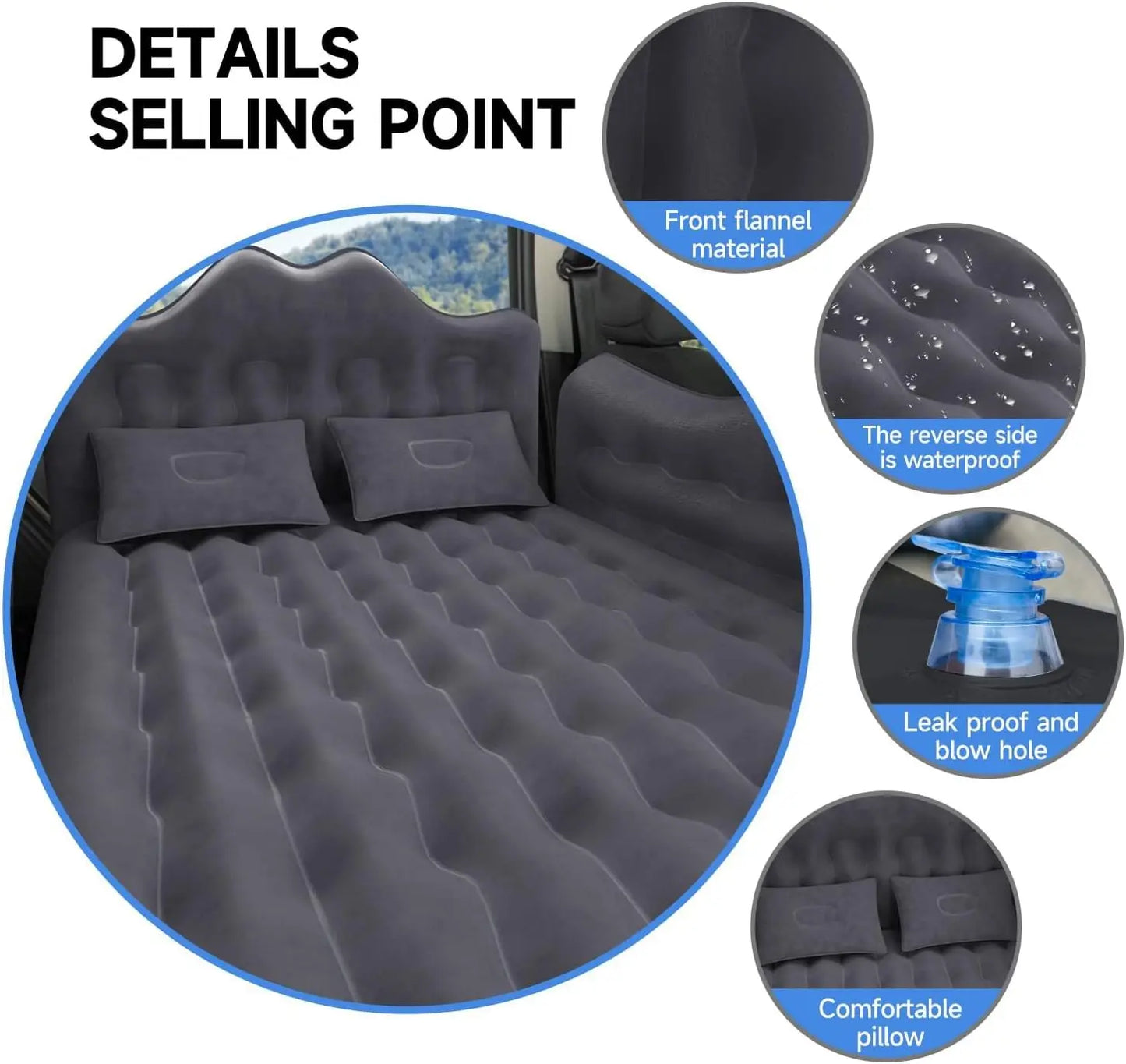 Inflatable Car Mattress Bed For SUV Backseat Camping Pump