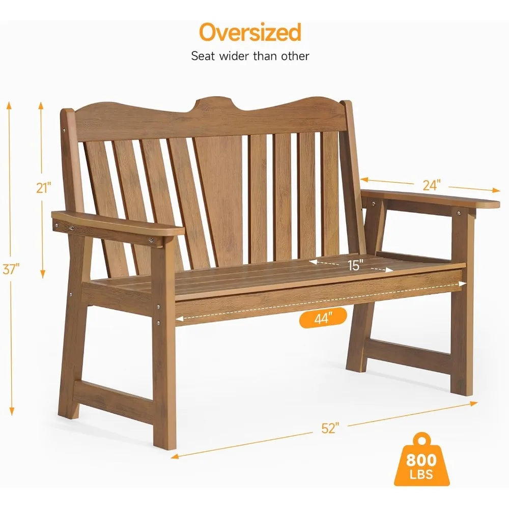2 Person Weatherproof Garden Bench with Wide Armrests and Backrest All Weather Patio Bench for Garden