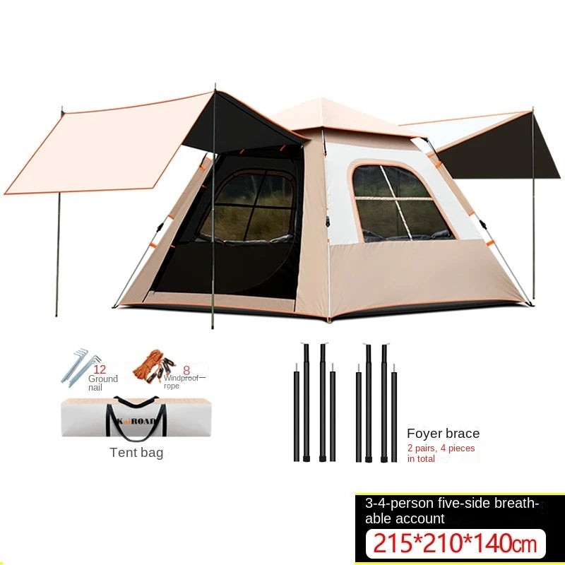 Outdoor Black Rubber Portable Automatic Pole Waterproof Camping Tent with Two Doors and Two Windows Large Air Tent