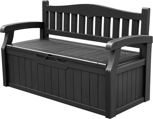 80 Gallon Lockable Storage Bench Deck Box for Patio Furniture Garden Decor and Outdoor Seating for Cushions Garden Tools and Pool Supplies Black