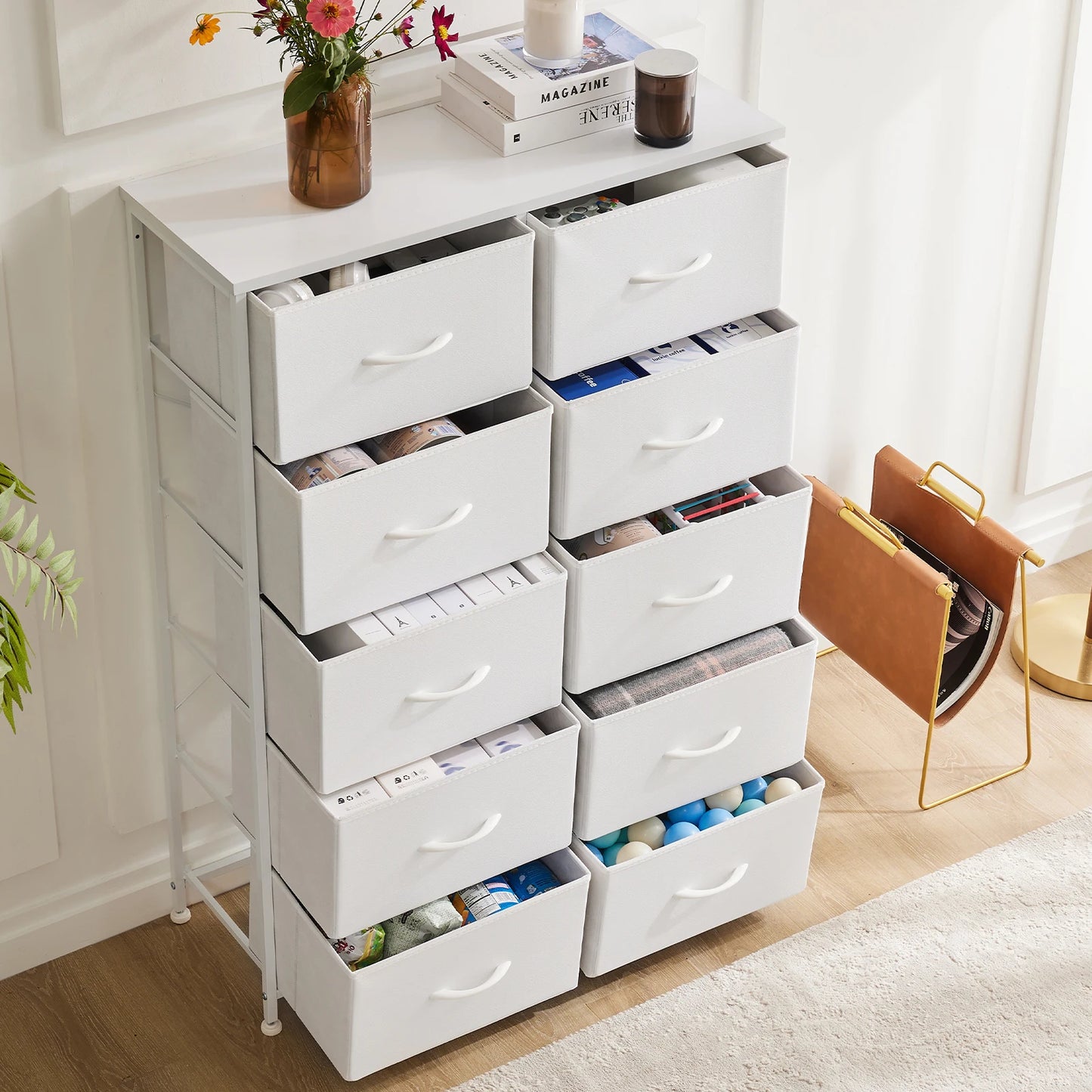 JHK Wardrobe For Bedroom With White Fabric Drawers