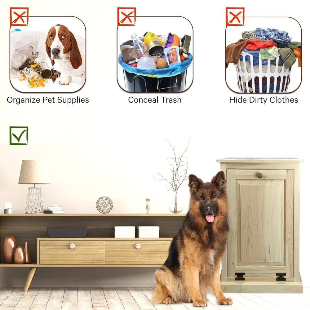 Tilt Out Trash Cabinet - Wooden Pull Out Cabinet, Decorative Trash Bin for Kitchen, Bedroom, & Home Patio, Tilt Out Laundry Ham