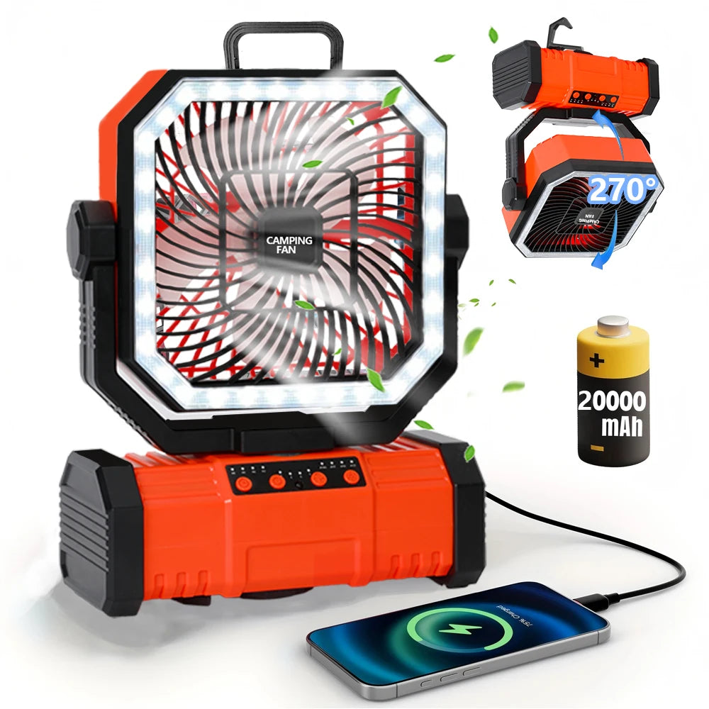 Multi Function Bluetooth Camping Fan 20000mAh Portable Power Bank LED String Lights for Outdoor Activities
