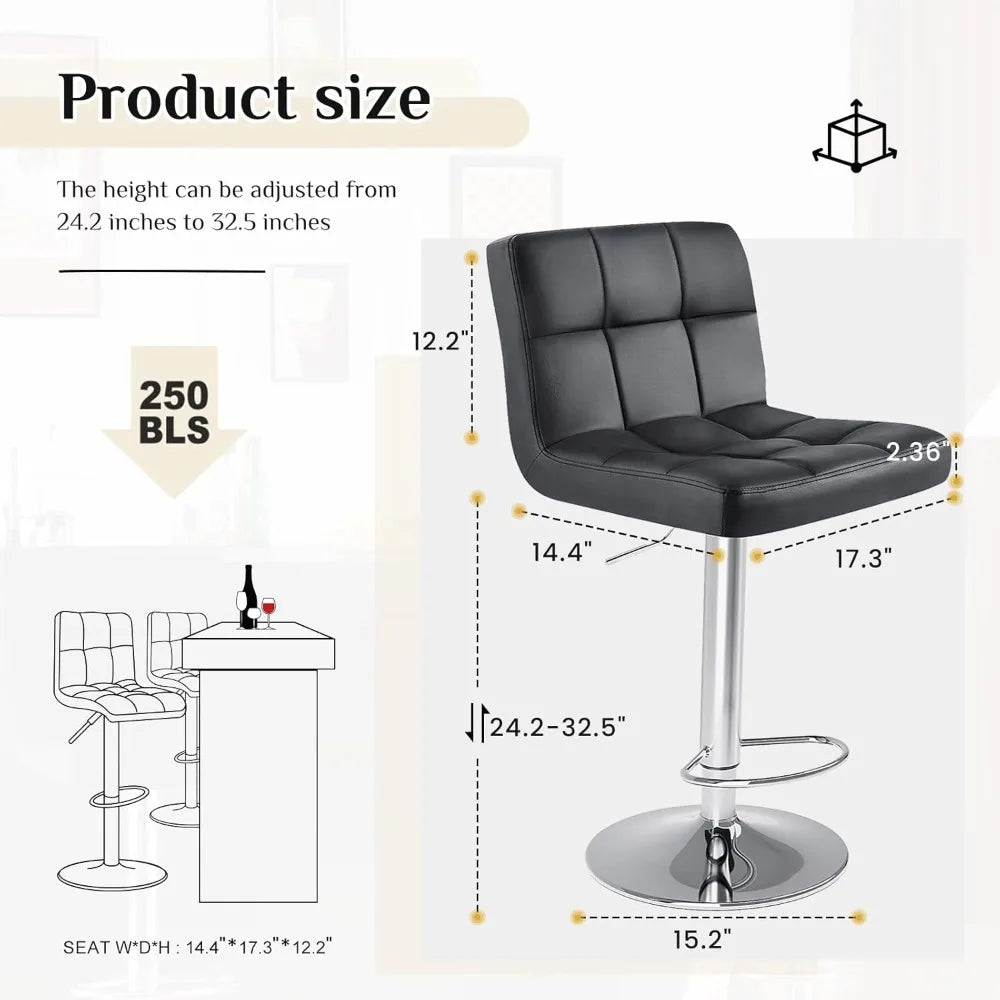 Set Of 4 24 Inch Upholstered Bar Stools PU Leather