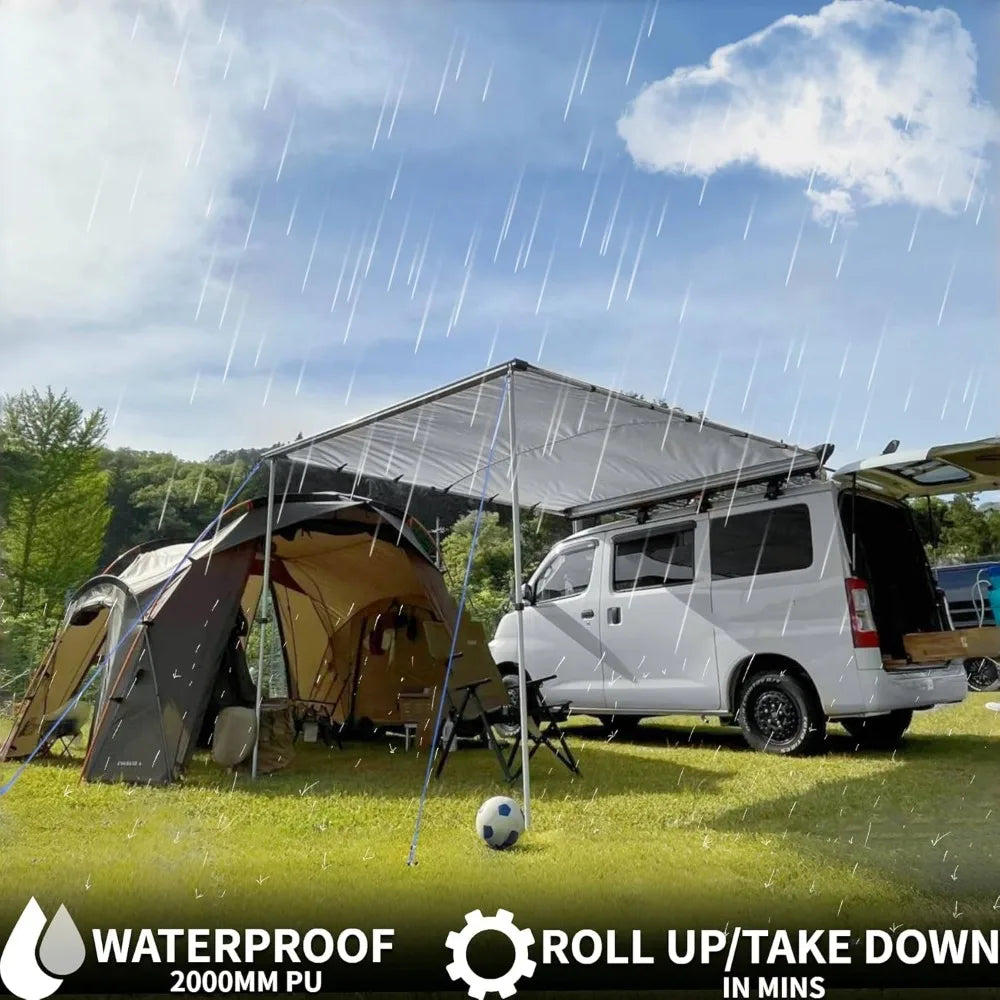 Gray Car Awning Waterproof Roof Rack Pull Out SUV Shelter