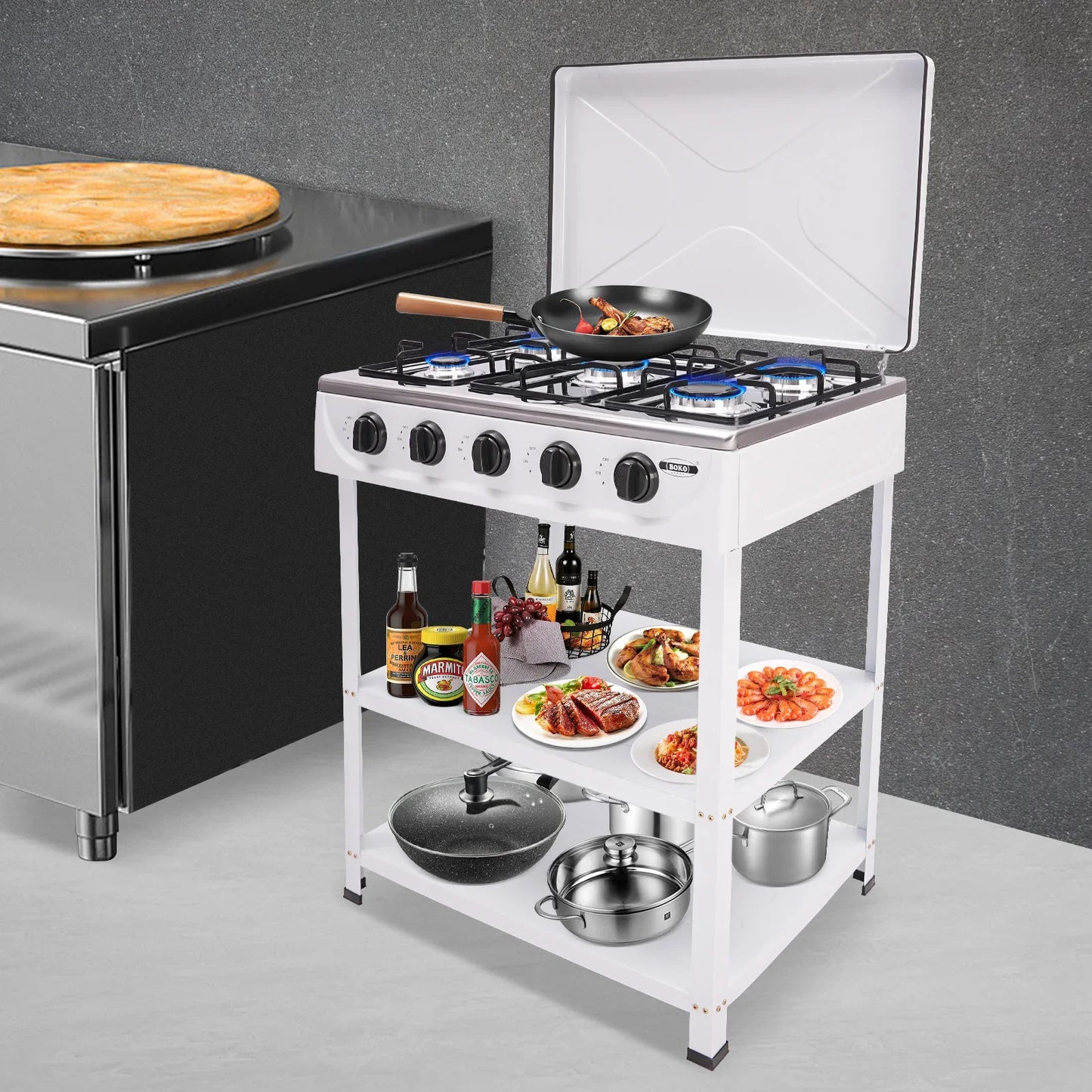 5 Burner Gas Stove 2.5KW Per Burner With Independent Knobs