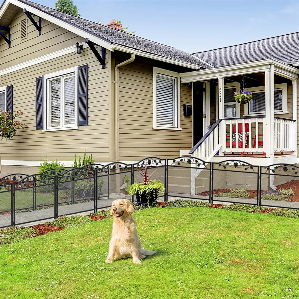 Set of 5 Wrought Iron Dog Fence Panels Pet Barrier Edging Board Rails for Animal Exercise and Safety