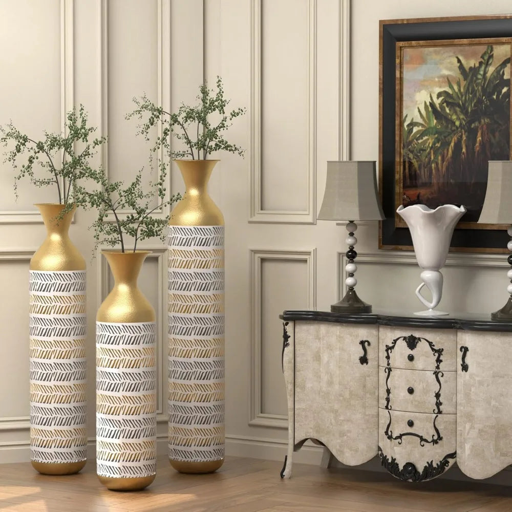 Decorative Vase Set of 3 Oversized Floor Tall Distressed Metallic Glazed Vases