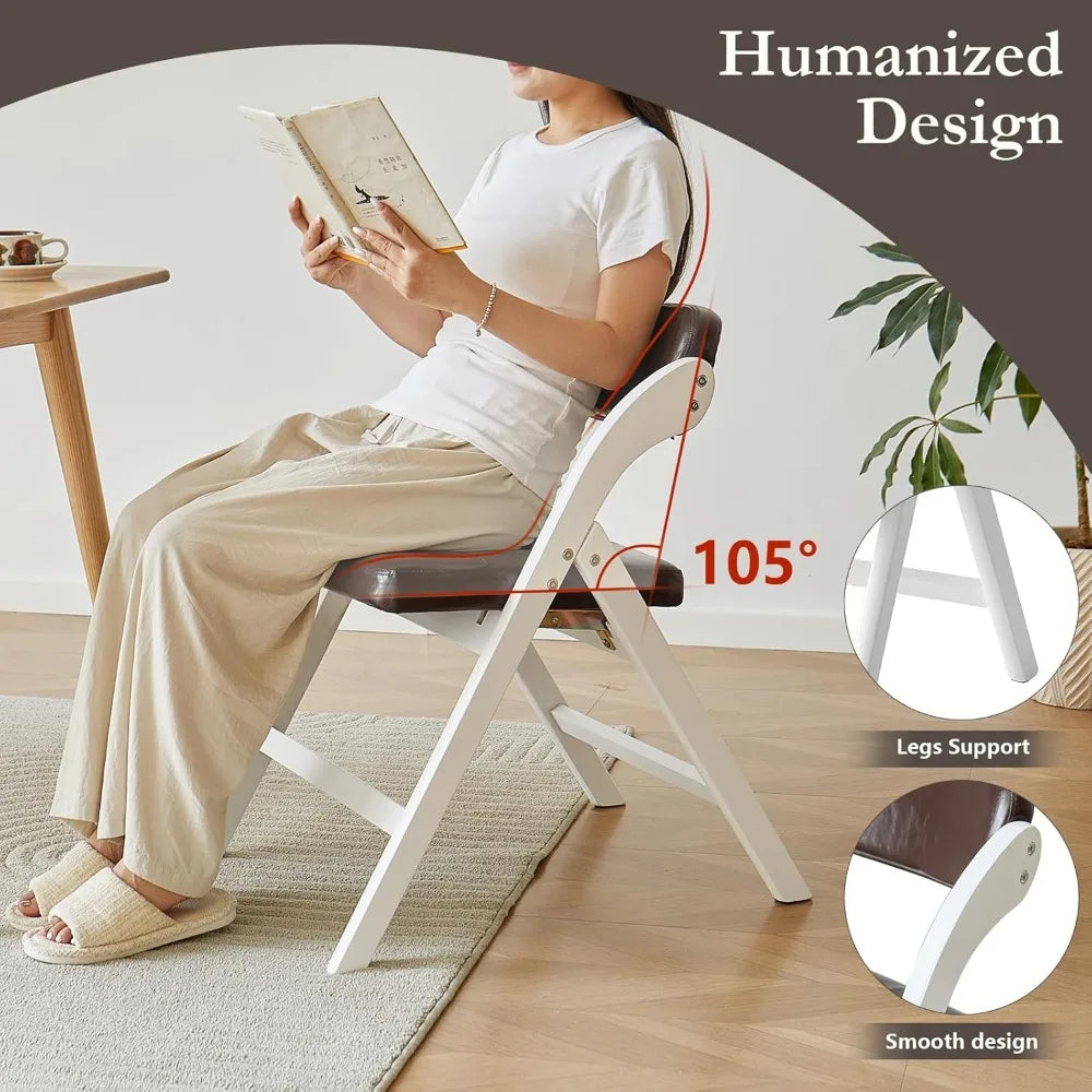 Wooden Folding Chairs Set of 2, Folding Chairs with Padded Seats, 31" Stackable Folding Dining Chairs, Folding Extra Chair for B