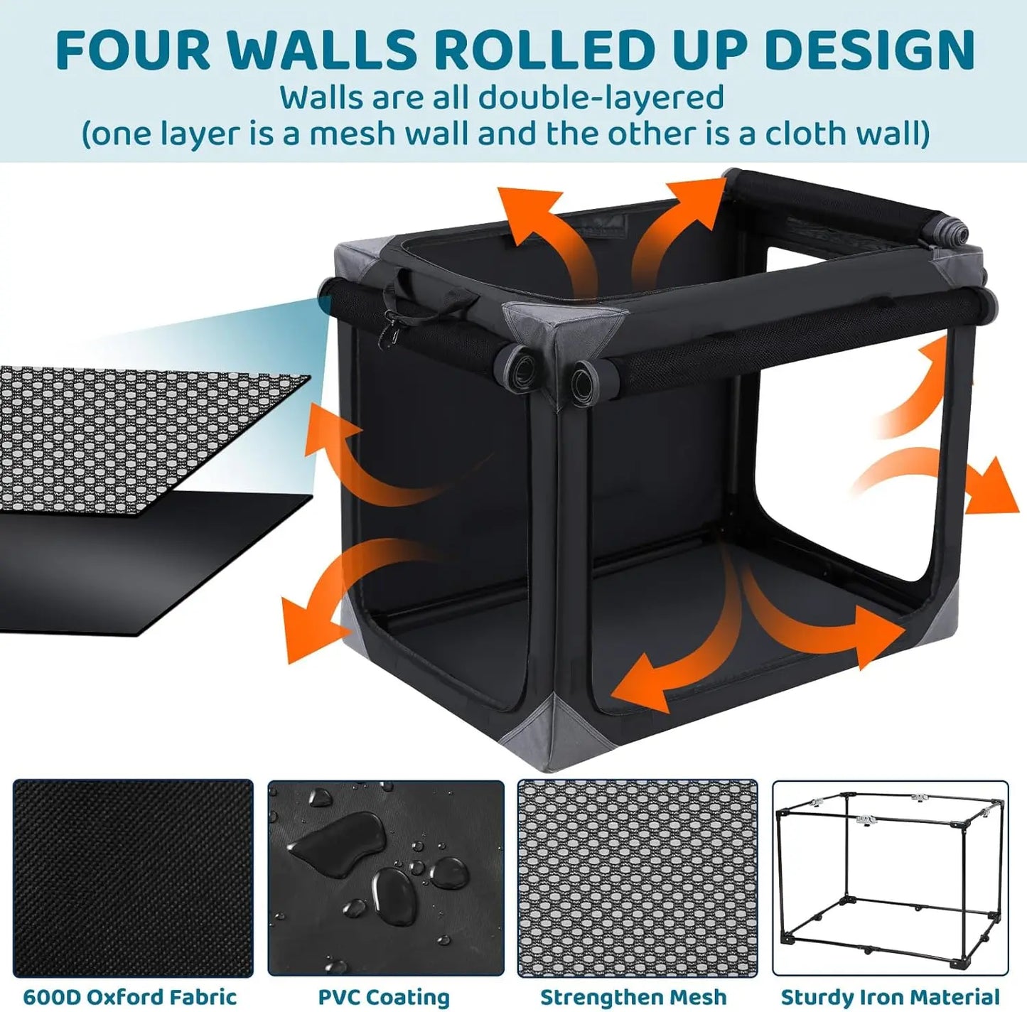 Collapsible Dog Crate 36 Inch 42 Inch Outdoor Travel Dog Crate Portable Fabric Cover Kennel by Iron Pipe with Four Mesh Windows