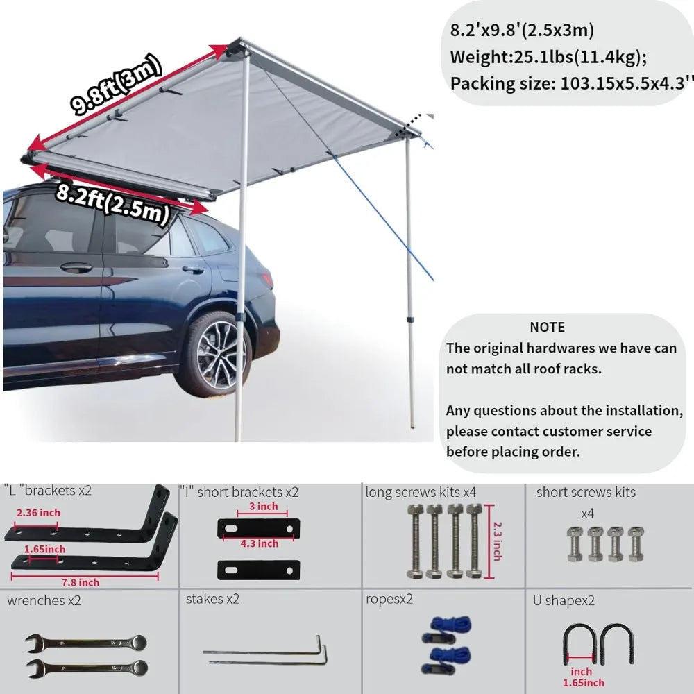 Gray Car Awning Waterproof Roof Rack Pull Out SUV Shelter