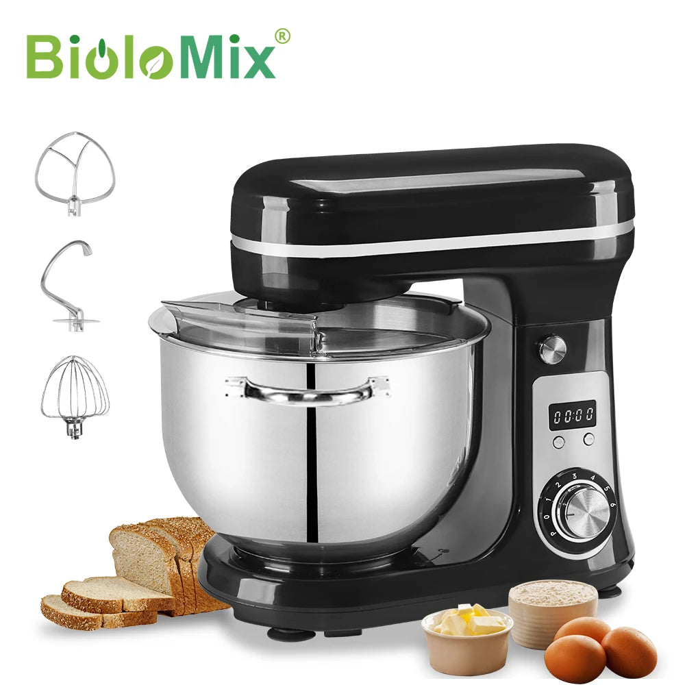 BioloMix Kitchen Food Stand Mixer Blender Quiet Motor Cream Egg Whisk Whip Dough Kneader 6 Speed 1200 Watt 6 Liter DC