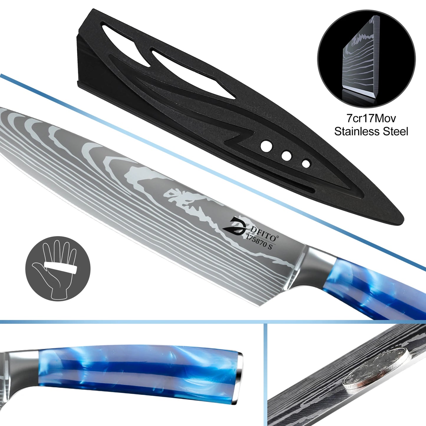8PCS Chef's Knife Kitchen Knives Set Utility Boning Knife Cleaver Meat Fruit Bread Knife Japanese Santoku Knife with Cover