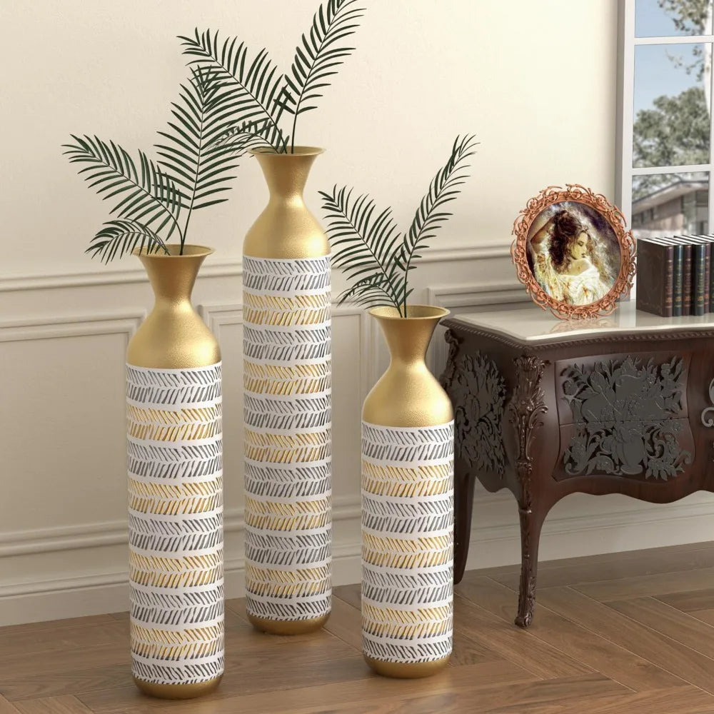 Decorative Vase Set of 3 Oversized Floor Tall Distressed Metallic Glazed Vases