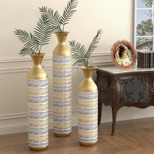 Decorative Vase Set of 3 Oversized Floor Tall Distressed Metallic Glazed Vases