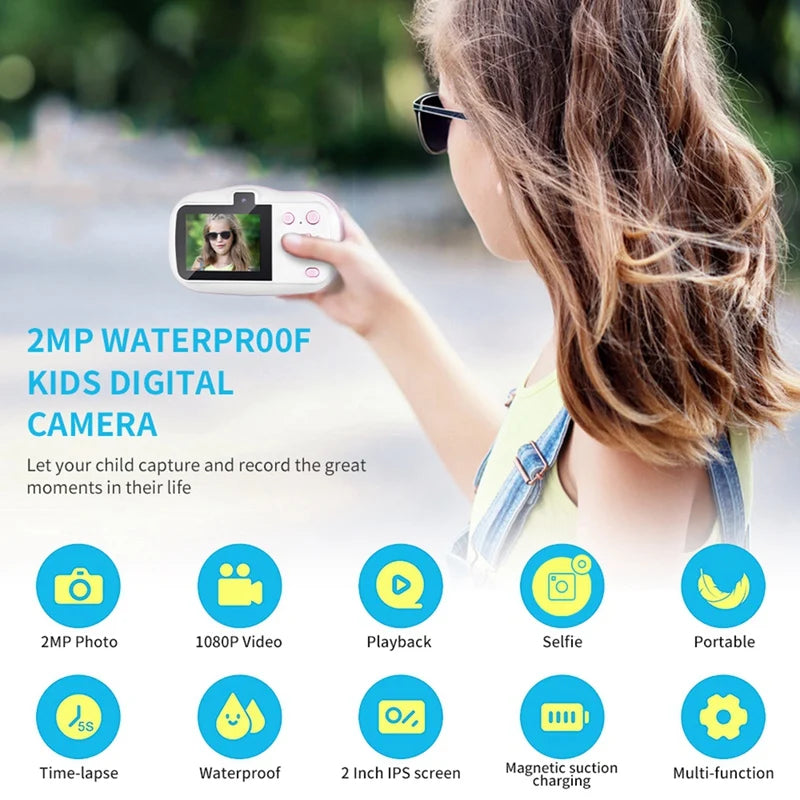 Children's Waterproof Camera 1080P Mini Selfie Digital Toy with 32G Video Camcorder for Kids Birthday Gift Easy to Use