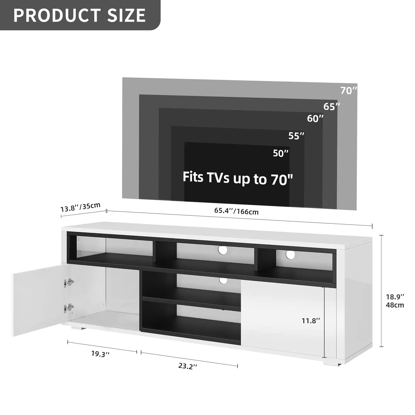 High Gloss LED TV Stand for 75 Inch TV White Storage