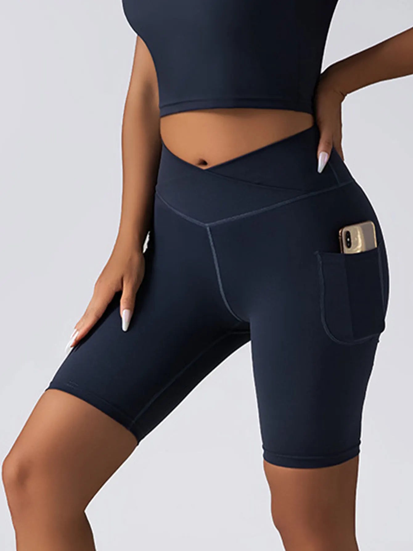 3 Pack Women's High Waist Yoga Shorts Tummy Control Athletic Workout Running Shorts with Deep Pockets