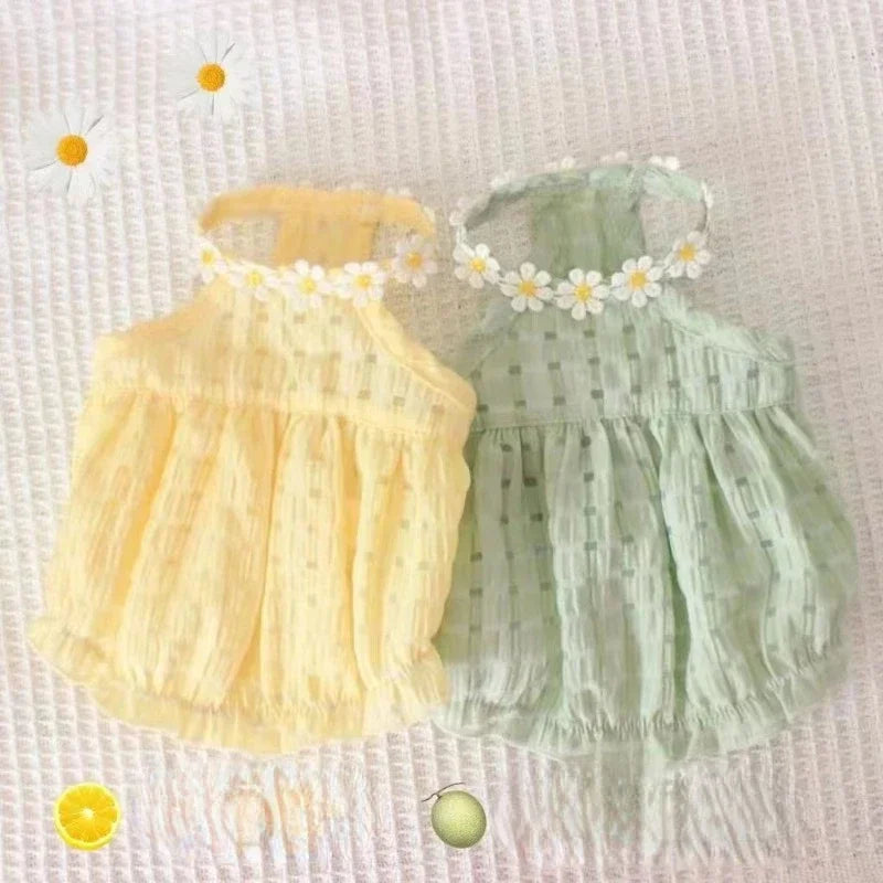 Breathable Pet Small French Dog Bulldog Soft Dogs Clothing Dress Yollow Daisy Girl Cute Mascotas Clothes Thin Summer Costume for