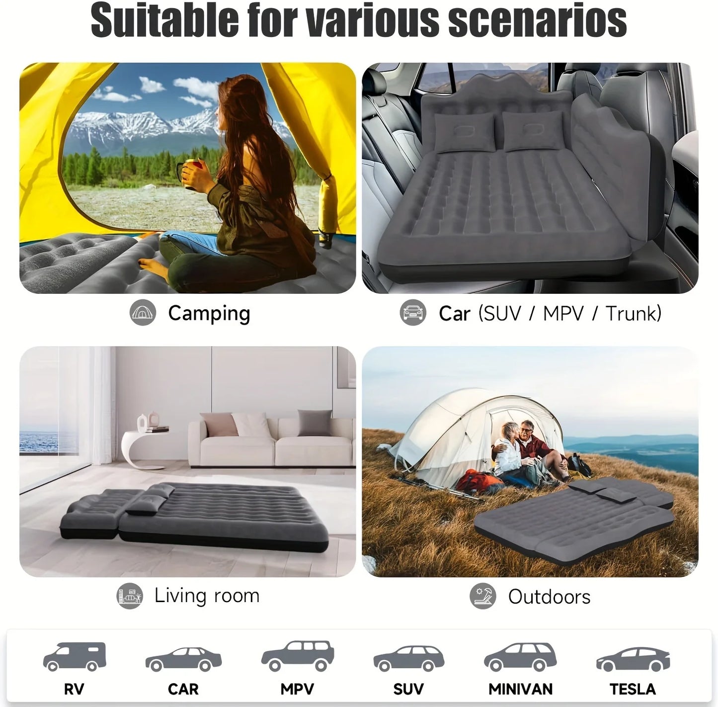 Inflatable Car Mattress Bed For SUV Backseat Camping Pump