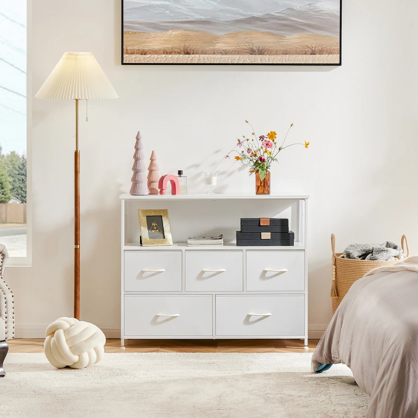 JHK Wardrobe For Bedroom With White Fabric Drawers