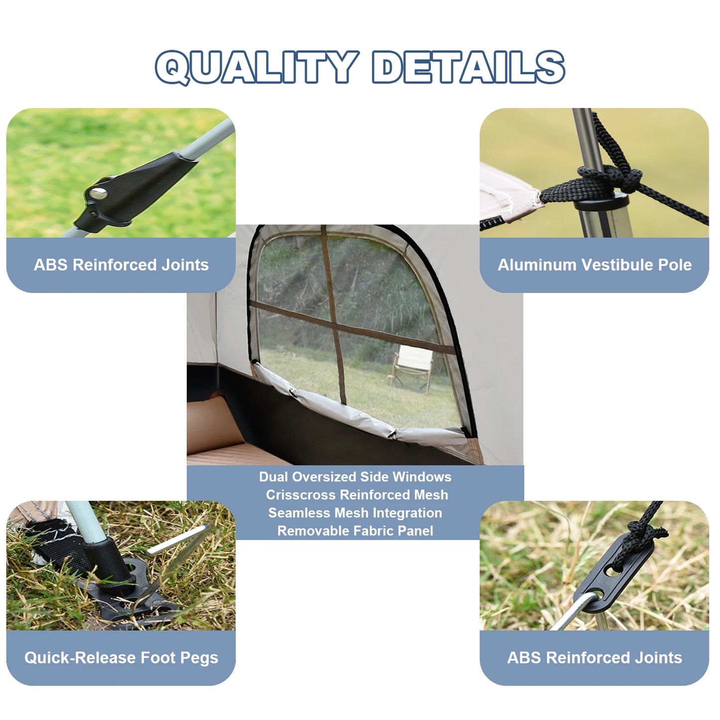Outdoor Black Rubber Portable Automatic Pole Waterproof Camping Tent with Two Doors and Two Windows Large Air Tent