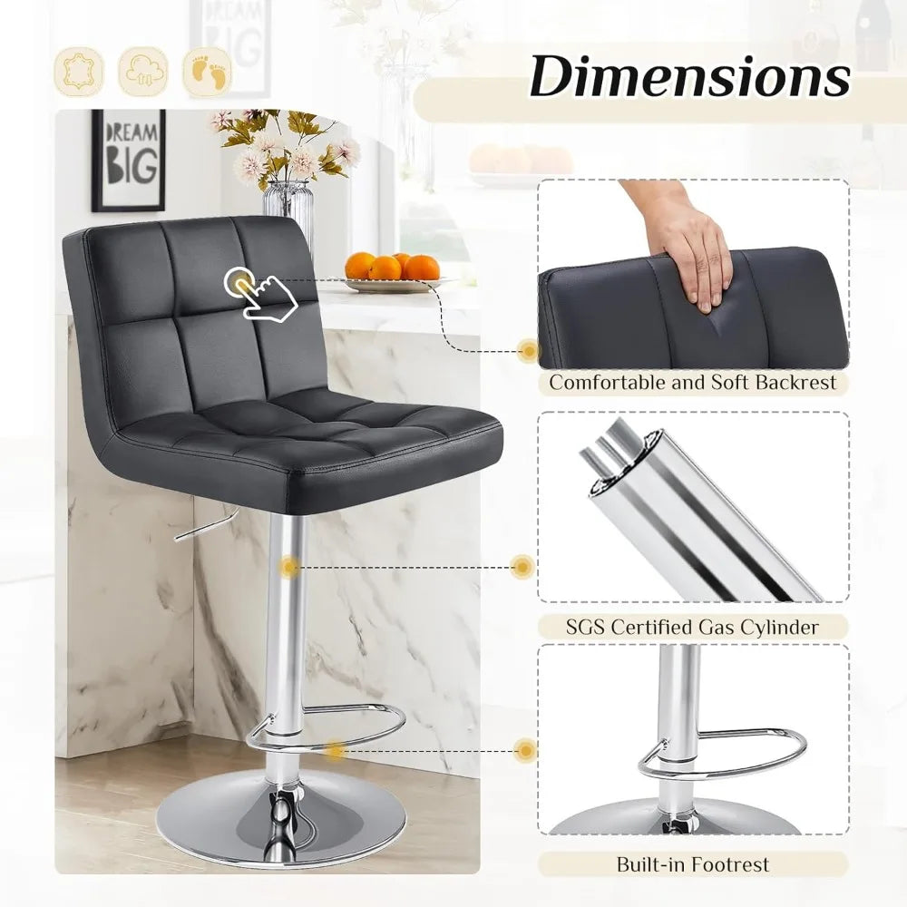 Set Of 4 24 Inch Upholstered Bar Stools PU Leather