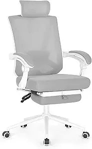 Ergonomic Office Chair with Footrest Adjustable Lumbar Support High Back Computer Chair Ivory White