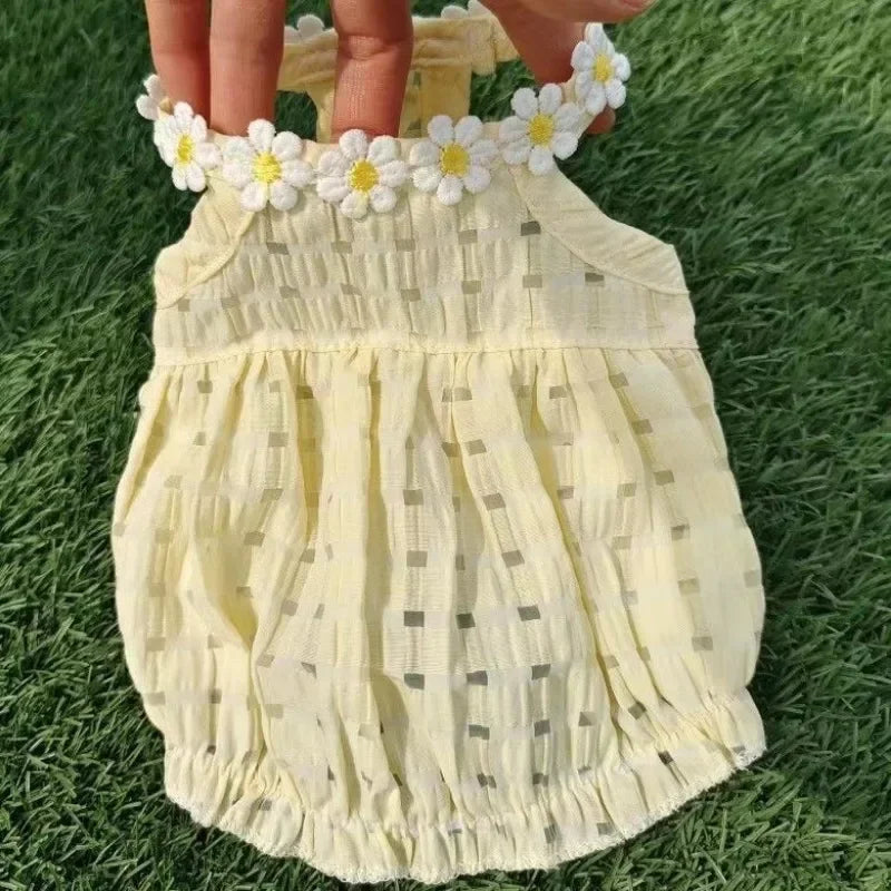 Breathable Pet Small French Dog Bulldog Soft Dogs Clothing Dress Yollow Daisy Girl Cute Mascotas Clothes Thin Summer Costume for