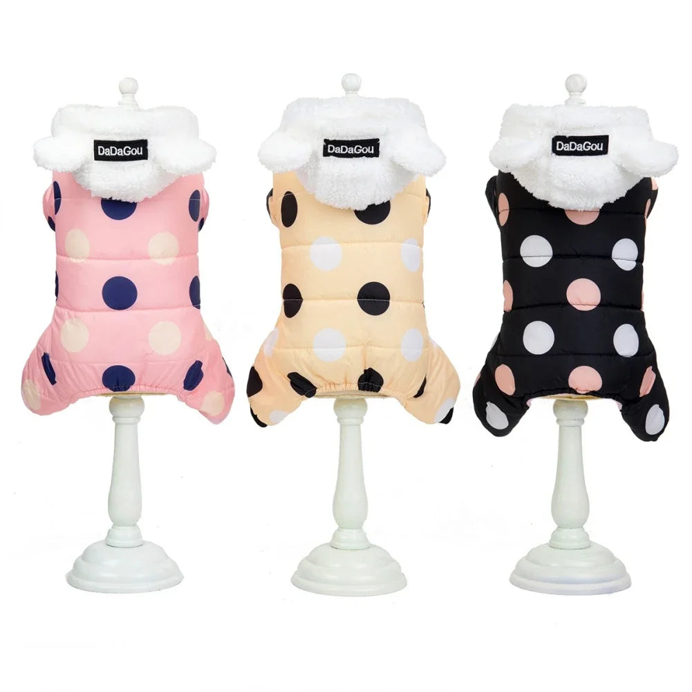 Winter Pet Hoodie Coat Cotton Clothes Dot Sweatshirt Super Warm Jumpsuit for Small Dogs Chihuahua Dog Jacket