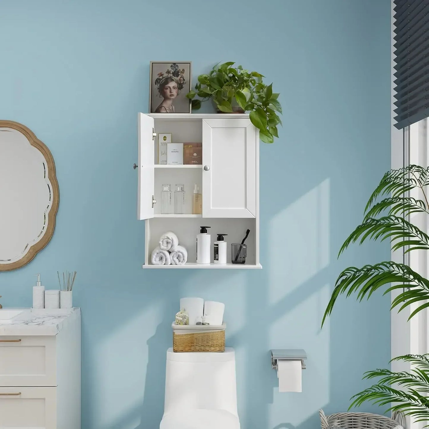 White Bathroom Wall Cabinet Over The Toilet Storage 24x30 Inch Wood Medicine Cabinet Wall Mounted
