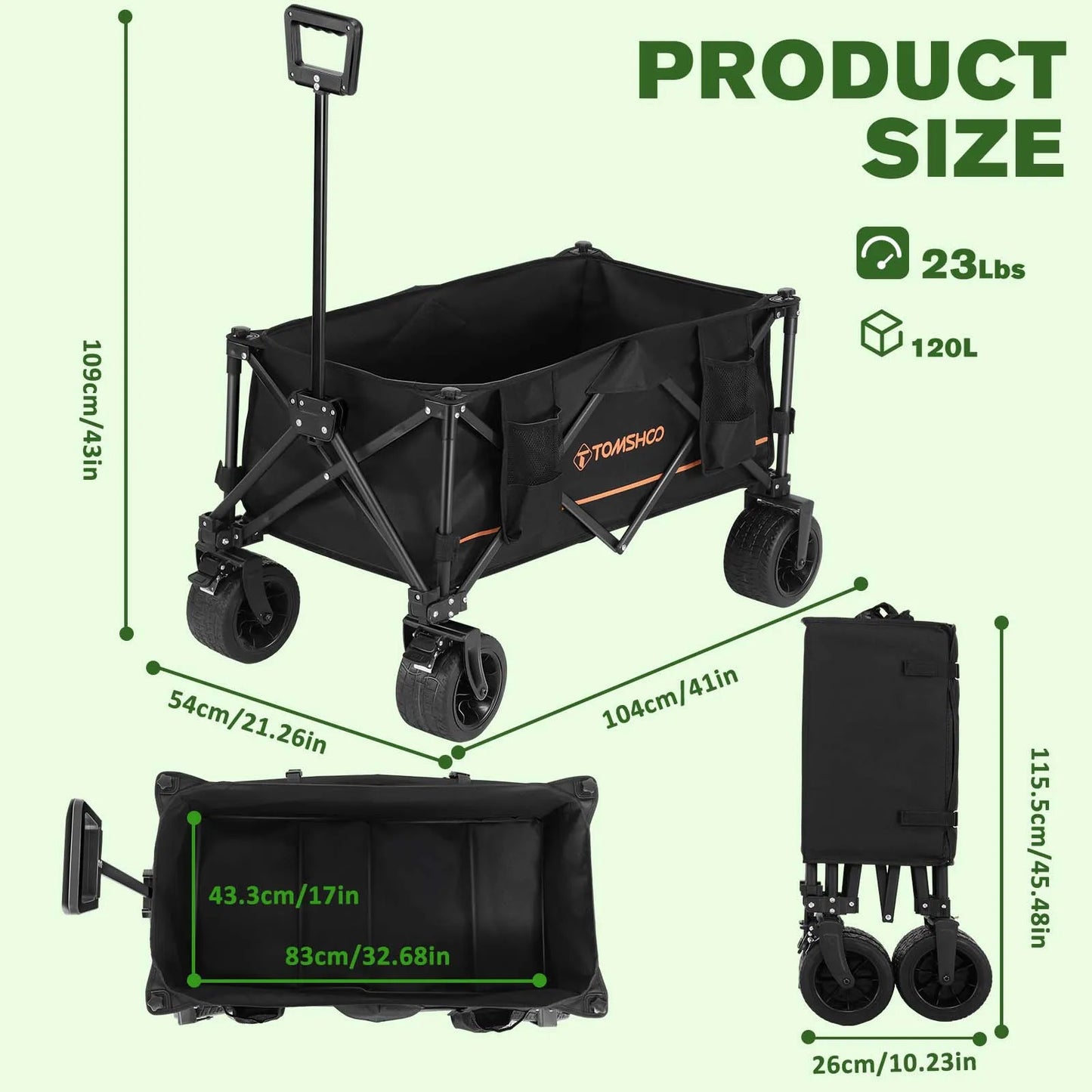 Tomshoo Collapsible Folding Wagon All Terrain Utility Wagon