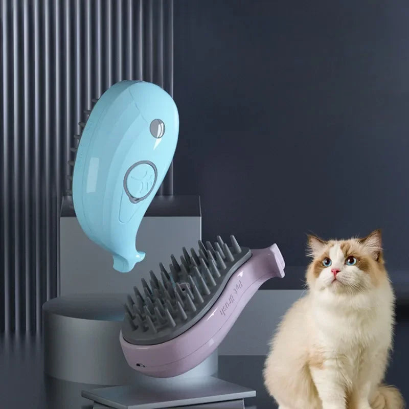 Electric Steamy Pet Brush Cat Massage Comb Whale Shape 3 in 1 Dog Grooming Hair Removal Brush