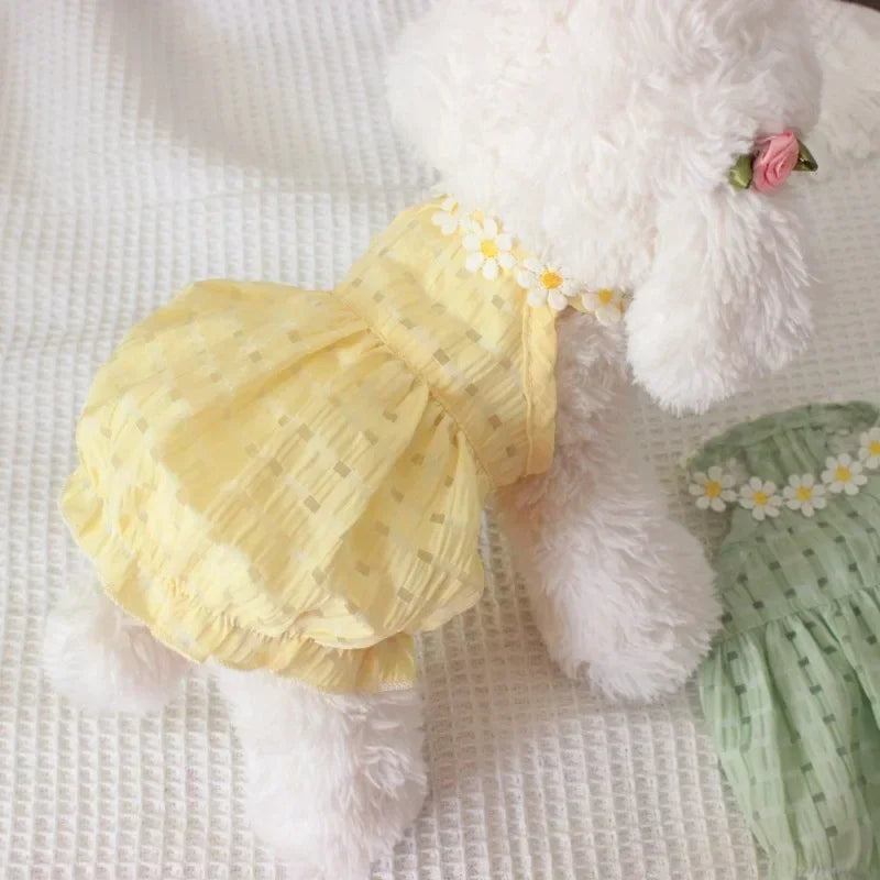 Breathable Pet Small French Dog Bulldog Soft Dogs Clothing Dress Yollow Daisy Girl Cute Mascotas Clothes Thin Summer Costume for