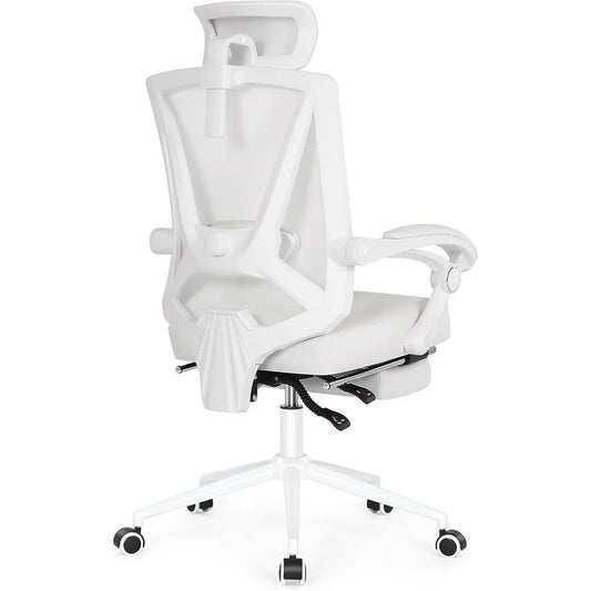 Ergonomic Office Chair with Footrest Adjustable Lumbar Support High Back Computer Chair Ivory White