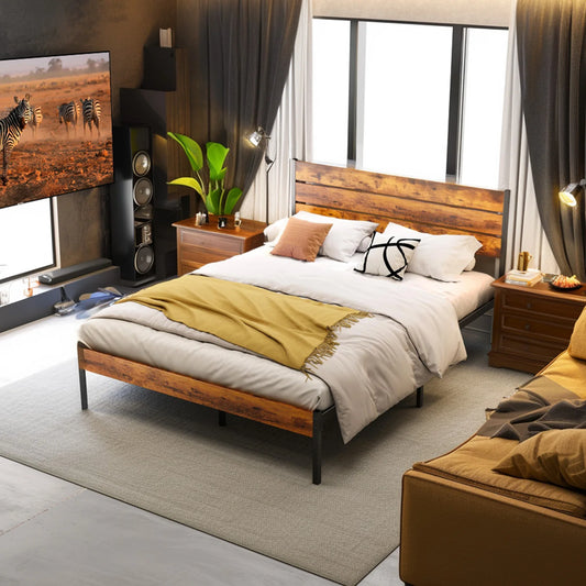 Queen Size Platform Bed Frame With Headboard And Footboard