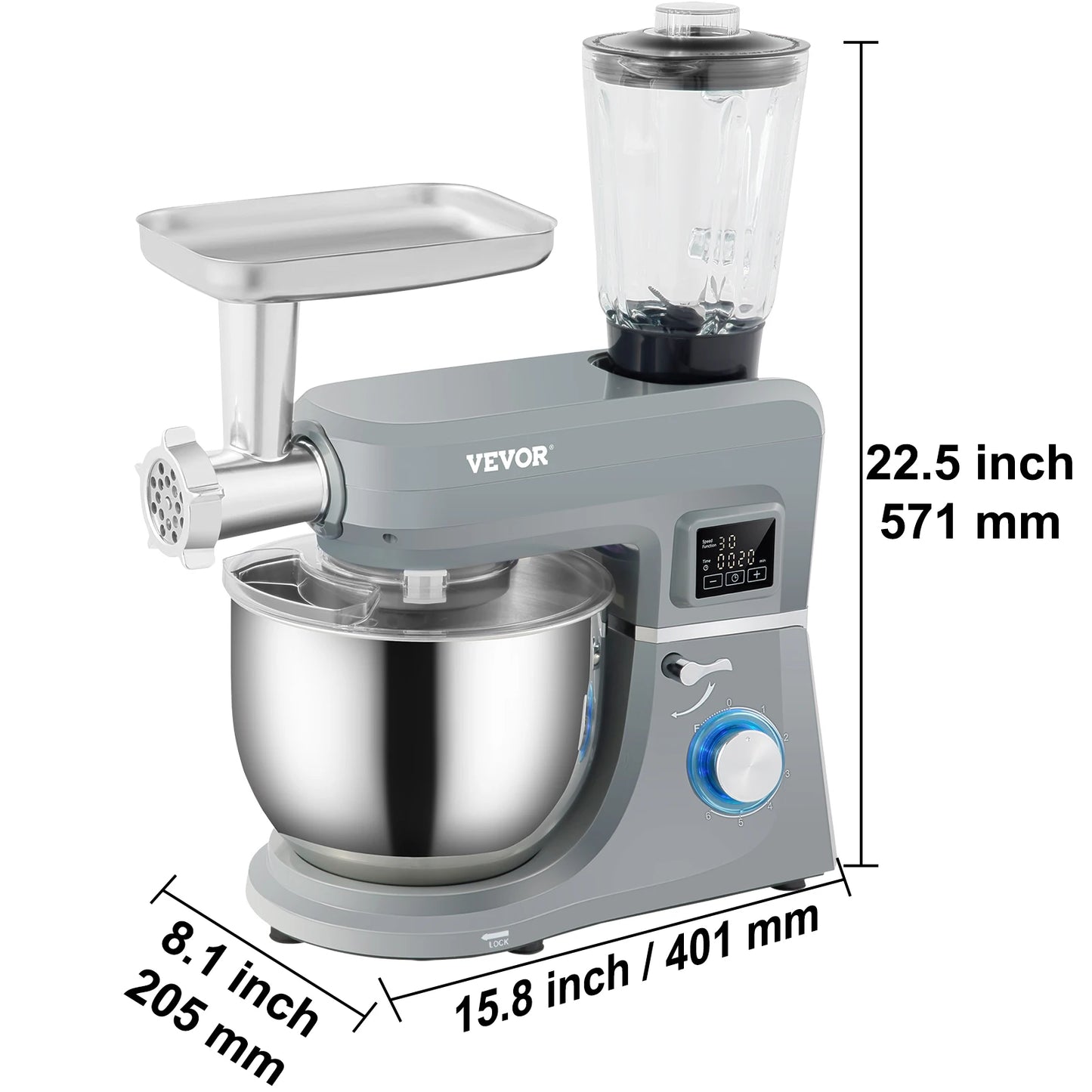 VEVOR 5.5/7L Electric Stand Mixer with 6 Speeds LCD Screen Timing Food Mixer Cream Egg Whisk Dough Kneader with Stainless Steel Bowl