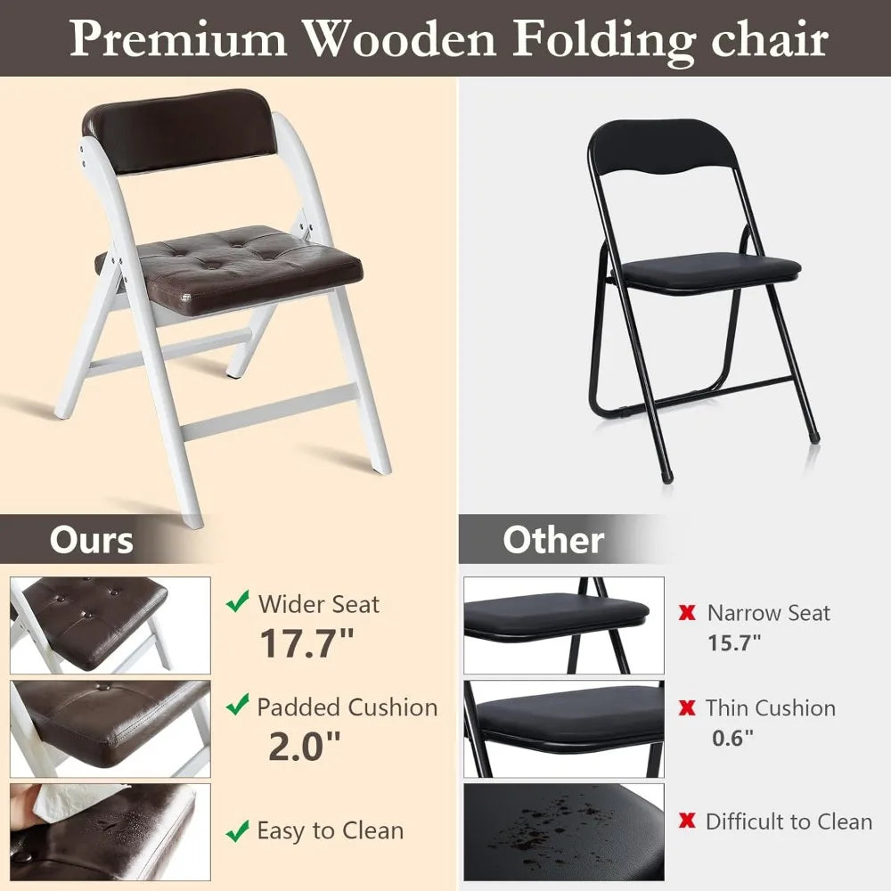 Wooden Folding Chairs Set of 2, Folding Chairs with Padded Seats, 31" Stackable Folding Dining Chairs, Folding Extra Chair for B