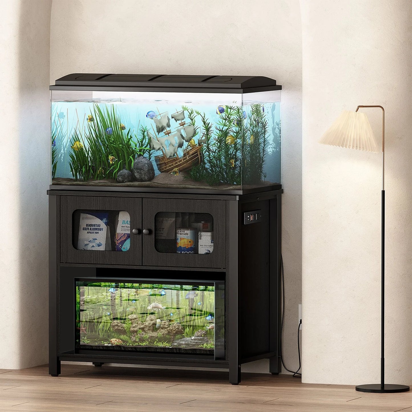 Aquarium Stand with Cabinet Storage for 40 to 50 Gallon Fish Tanks and Reptile Tanks Adjustable Feet and Anti-Tilt Device
